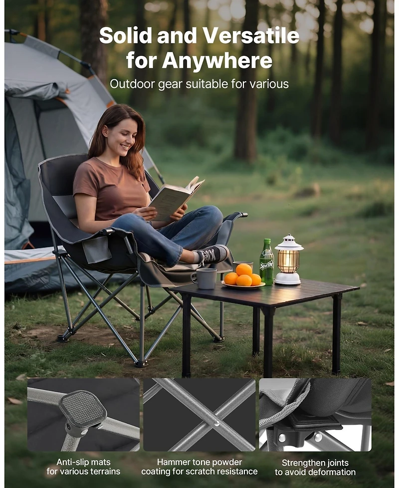 Mecale Oversized Padded Camping Chair 450 lbs with Dual Cup Holders