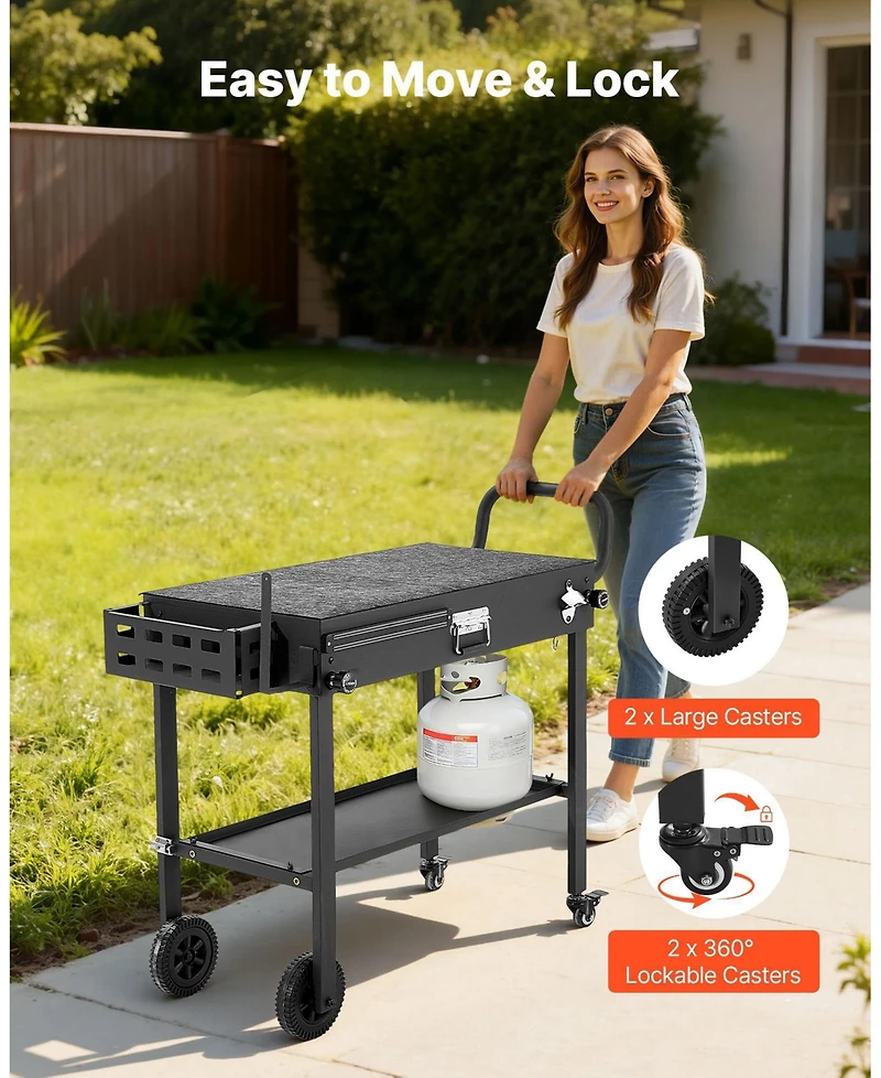 Ecooso Foldable Outdoor Grill Cart 31x17 Inch Magnetic Tool Rack