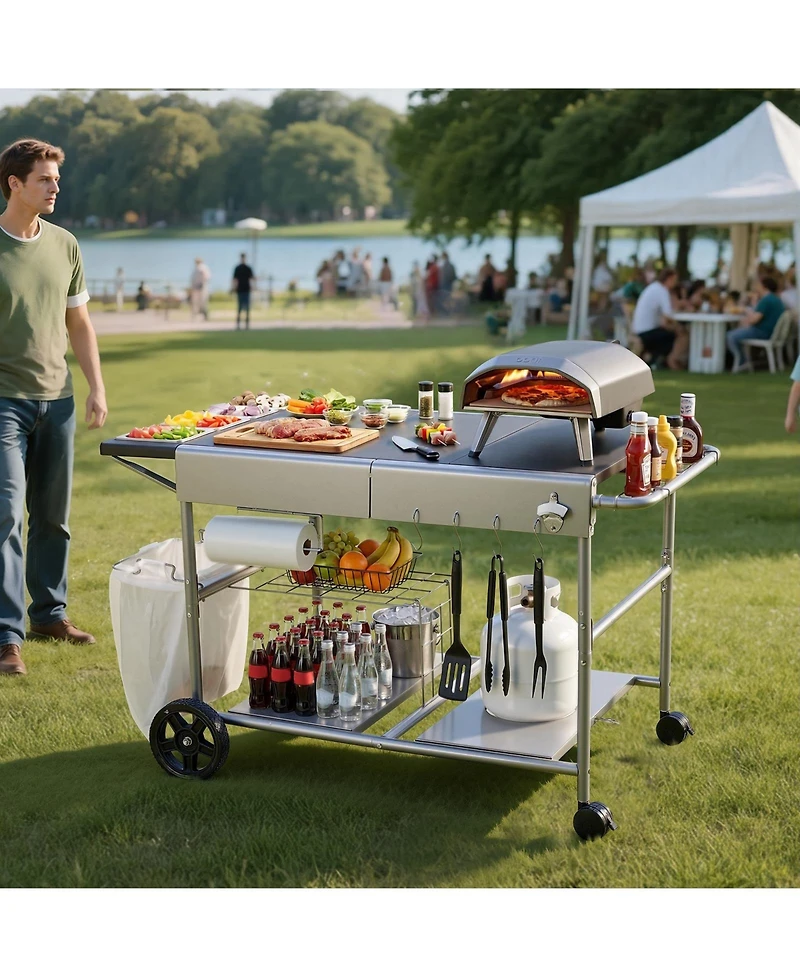Ecooso Outdoor Grill Cart 36x23 Inch Tabletop with Spice Containers