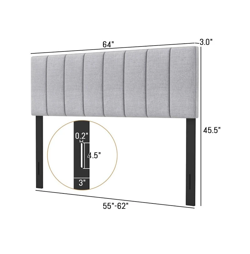 Gouun Linen Upholstered Headboard with Adjustable Width and Solid Wood Legs