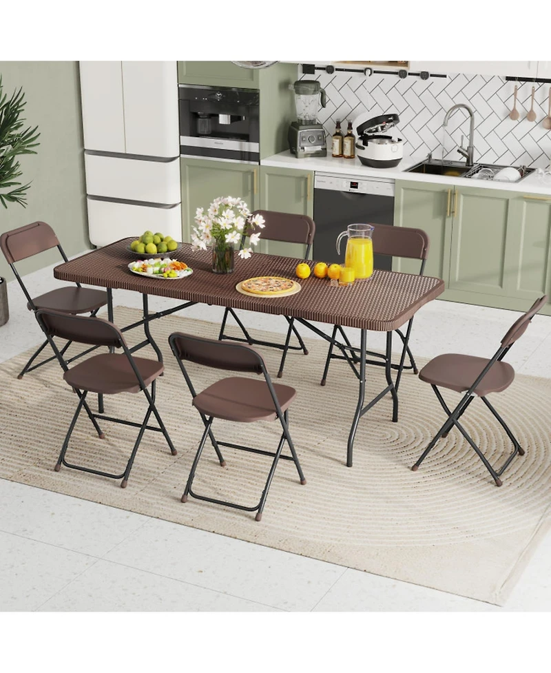 Gouun 6 ft Portable Folding Table with Rattan-Like Hdpe Top