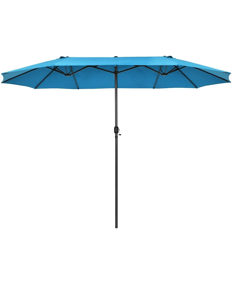 Sugift 15 Feet Patio Double-Sided Umbrella with Hand-Crank System