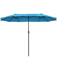 Sugift 15 Feet Patio Double-Sided Umbrella with Hand-Crank System