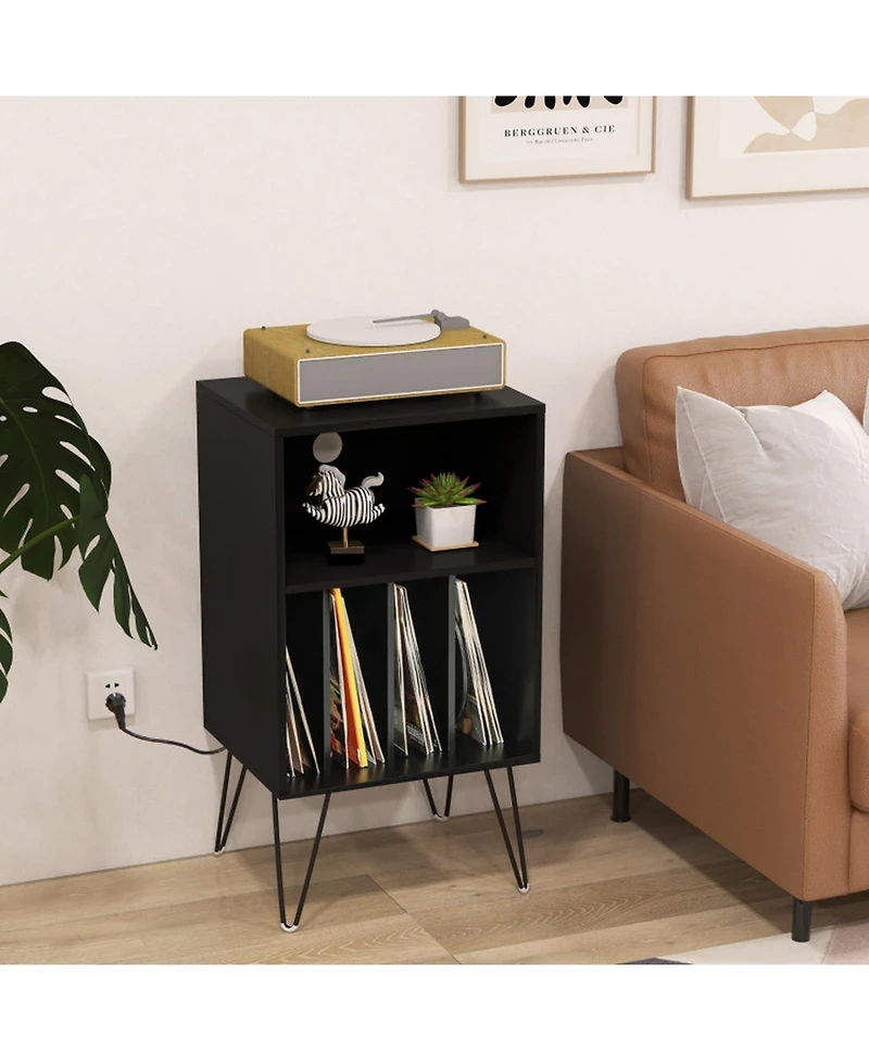 Gouun 3-Tier Turntable Stand with Built-In Charging Station and 4 Vinyl Dividers