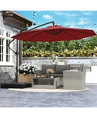 Sugift 10 Feet Solar Offset Hanging Umbrella with Base and 32 Led Lights-Wine