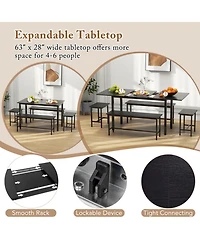 Gouun 5-Piece Expandable Dining Table Set with Benches and Stools, Seats 4 to 6