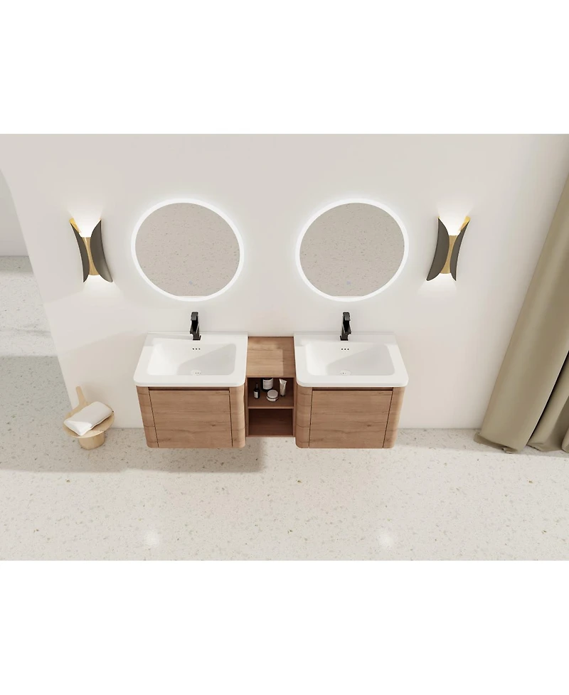 Sillysis Inch Wall Mounted Double Sink Bathroom Vanity with Storage Shelves