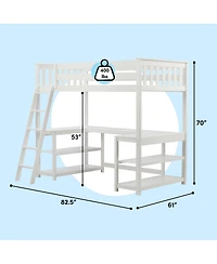 Max & Lily Twin Loft Bed, Solid Wood Loft Bed with Desk and Storage Shelves for Kids