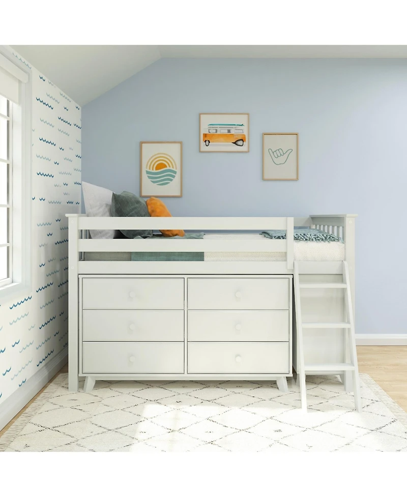 Max & Lily Twin-Size Low Loft with Pull-Out Desk and 3-Drawer Dressers