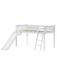 Max & Lily Twin Size Low Loft Bed with Slide, Solid Wood Kids Platform Bed with 14" Guardrails