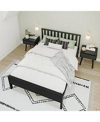 Max & Lily Scandinavian Bed Frame, Solid Wood Platform with Headboard for Kids