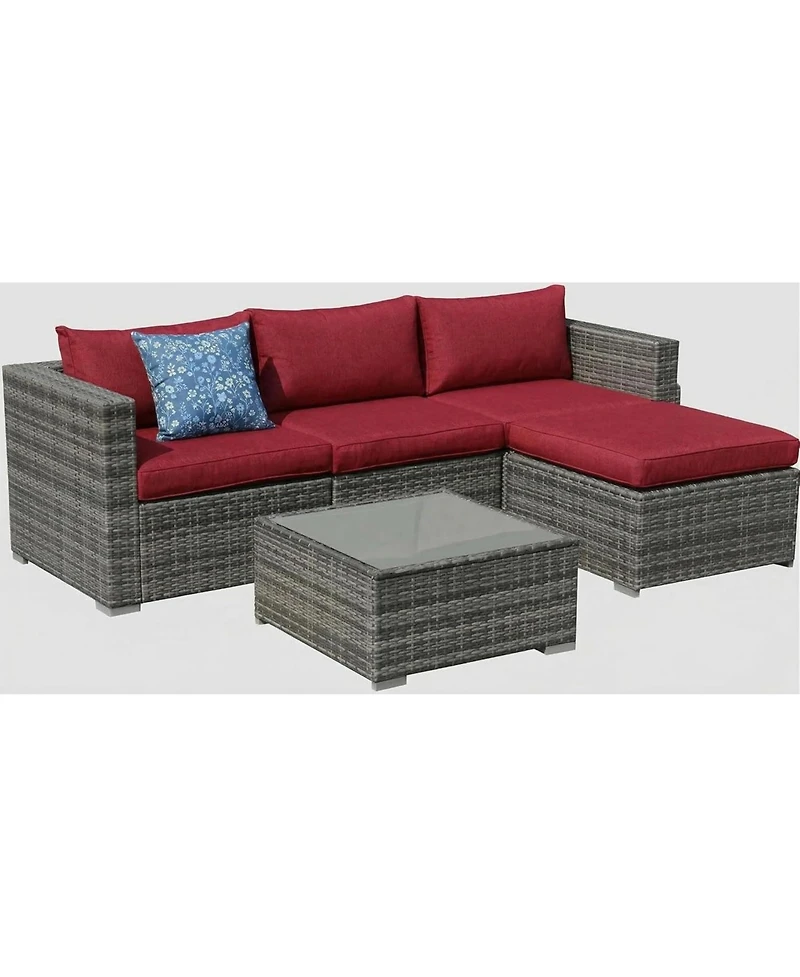 gaomon Adult 5 Piece Patio Furniture Set- Pe Rattan Sectional Sofa- Outdoor Conversation Seating