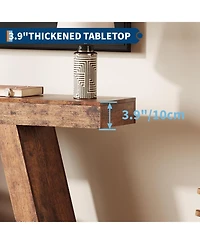 gaomon Farmhouse Console Table with Trapezium Design - 55" Wooden Sofa Table with Open Storage Shelf, Industrial Entryway Table for Living Room