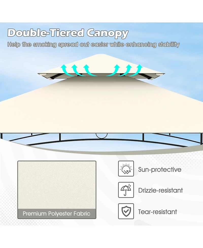 Sugift Outdoor Double-Tiered Grill Gazebo Canopy with 2 Shelves and 7 Hooks