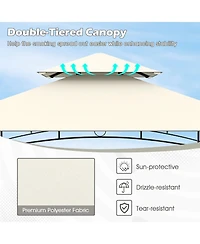 Sugift Outdoor Double-Tiered Grill Gazebo Canopy with 2 Shelves and 7 Hooks