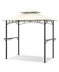 Sugift Outdoor Double-Tiered Grill Gazebo Canopy with 2 Shelves and 7 Hooks