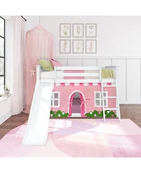 Max & Lily Low Bunk With Easy Slide Farmhouse Curtain