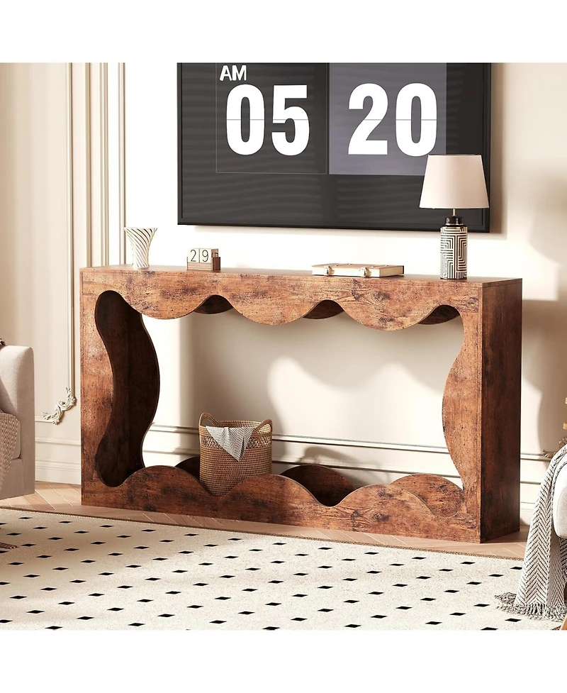 gaomon Farmhouse Scalloped Console Table for Entryway, Narrow Wood Sofa Table Behind Couch with Storage, Rustic Hallway Furniture for Living Rooms