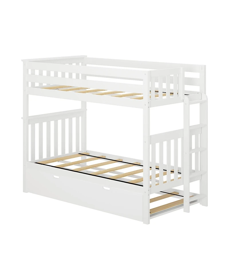 Max & Lily Bunk Bed with Ladder on End and Trundle, Twin-Over-Twin Bed Frame for Kids