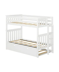 Max & Lily Bunk Bed with Ladder on End and Trundle, Twin-Over-Twin Bed Frame for Kids