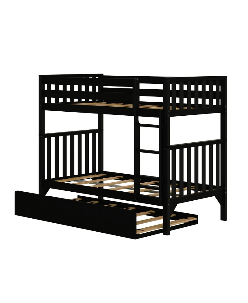 Max and Lily Solid Wood Scandinavian Twin over Bunk Bed For Kids with Storage Trundle