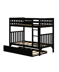 Max and Lily Solid Wood Scandinavian Twin over Bunk Bed For Kids with Storage Trundle