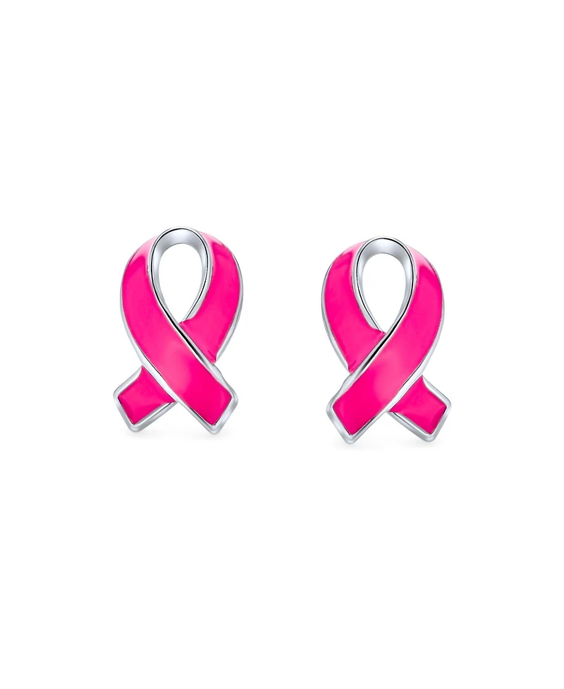 Bling Jewelry Breast Cancer Awareness Ribbon Support Enamel Stud Earrings .925 Sterling Silver