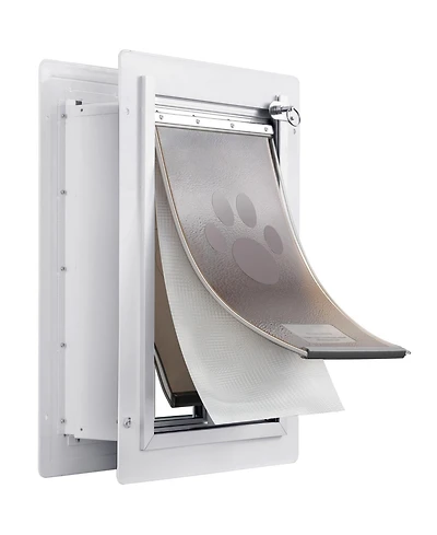 Aostirmotor Medium Wall-Mount Pet Door, lockable with 3 magnetic flaps, sturdy metal frame, energy-efficient and secure, easy installation
