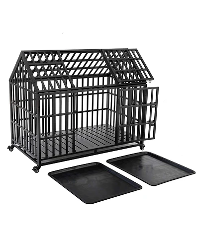 Aostirmotor 55" Heavy Duty Large Dog Crate, strong metal construction, 4 lockable wheels for mobility, secure and durable kennel ideal