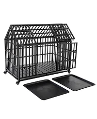 Aostirmotor 55" Heavy Duty Large Dog Crate, strong metal construction, 4 lockable wheels for mobility, secure and durable kennel ideal