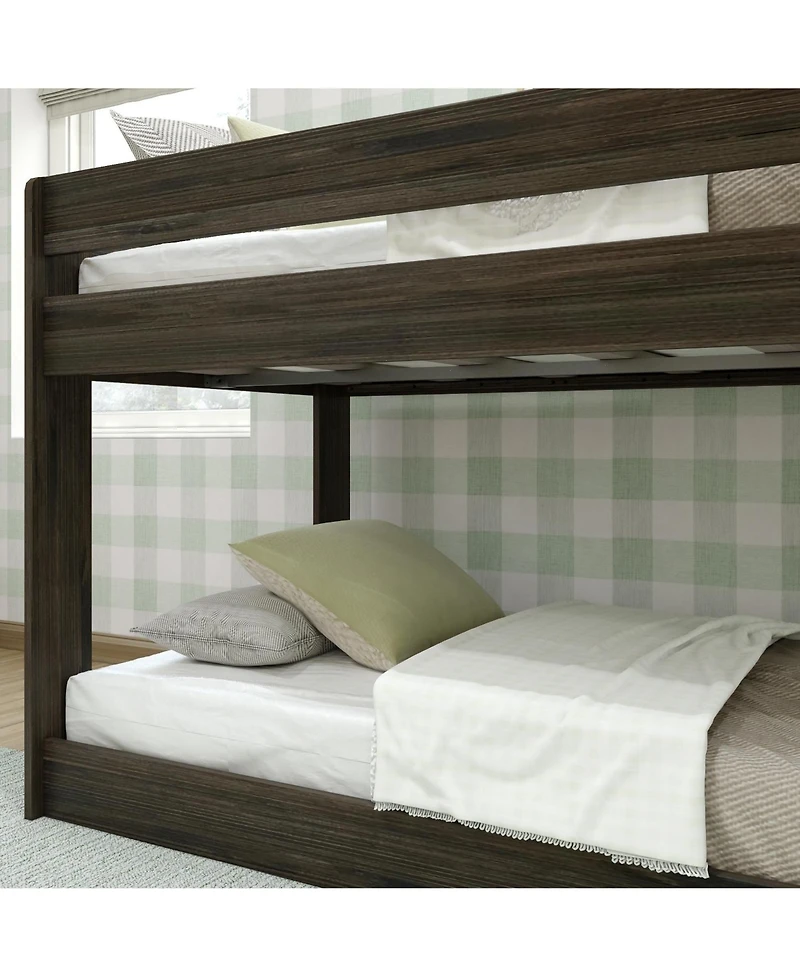 Max & Lily Twin over Twin Low Bunk Bed, Modern Farmhouse Solid Wood Bunk Beds for Kids