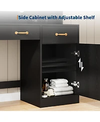 Homfan Makeup Vanity Desk with Led Mirror, Power and Charging Station, 3 Drawers, 2 Cubbies, Cabinet, Shelves, Wooden Dressing Table for Bedroom