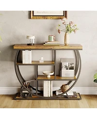 gaomon 3-Tier Industrial Entryway Table with Semicircular Metal Frame, Open Shelf Console Sofa Table for Living Room