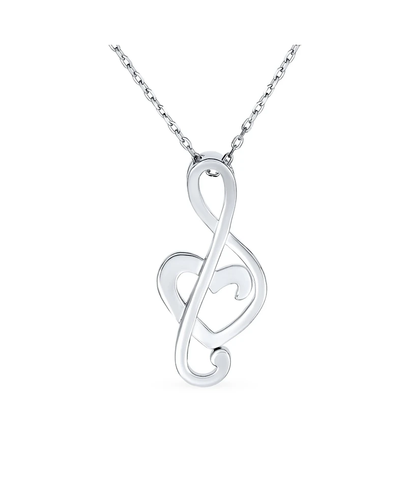 Bling Jewelry Musical Created Blue Opal Heart Treble Clef Music Note Pendant Necklace