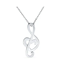 Bling Jewelry Musical Created Blue Opal Heart Treble Clef Music Note Pendant Necklace