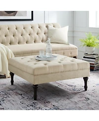 Boyel Living Classic Button-Tufted Linen Ottoman with Wooden Legs, Multi-Functional Footrest