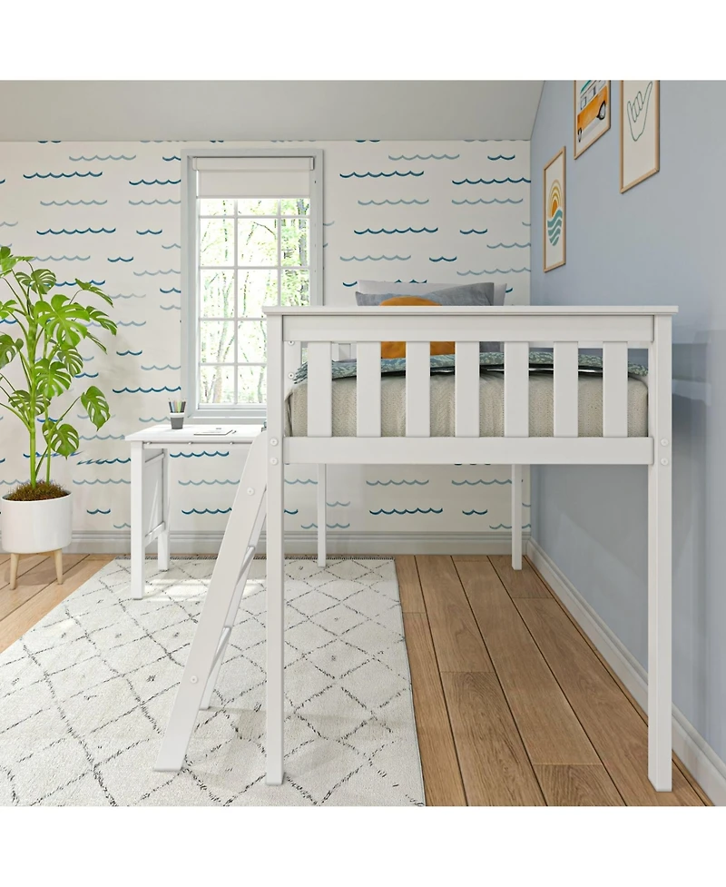 Max & Lily Solid Wood Twin Loft Bed, Loft Bed with Pull Out Desk and Ladder for Kids