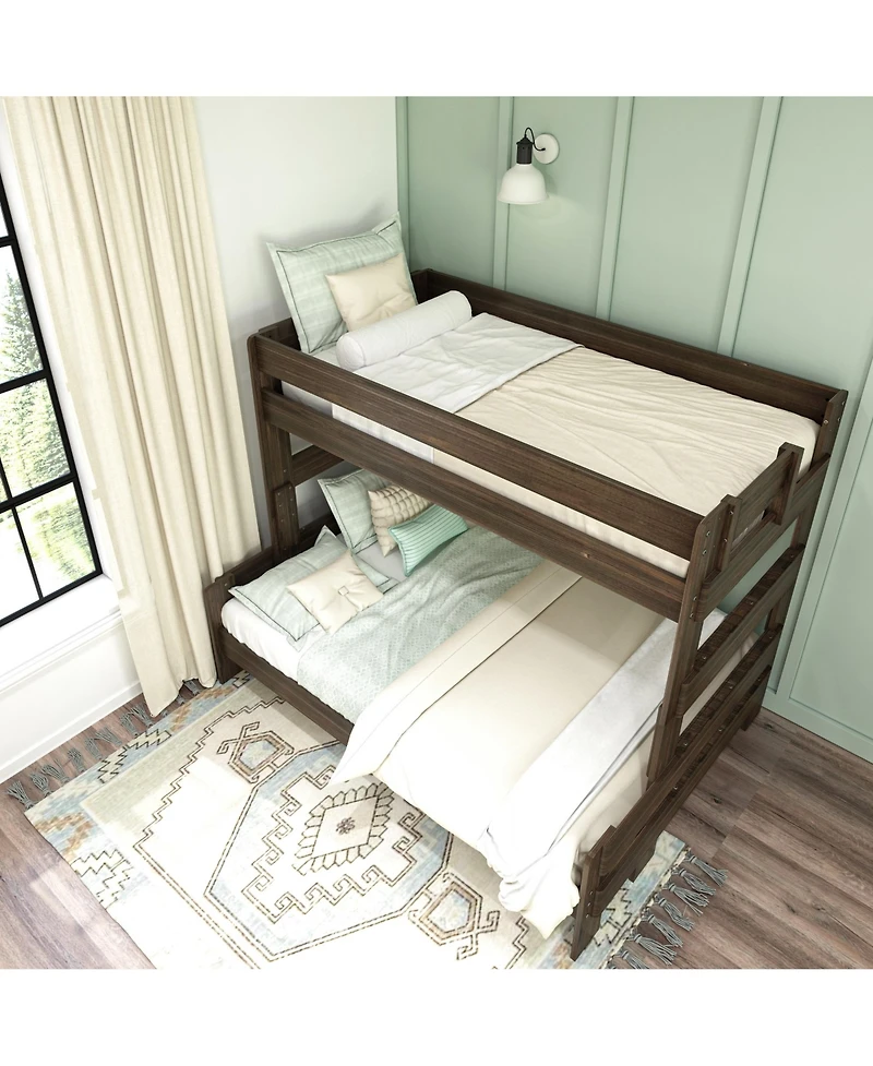 Max & Lily Bunk Bed Twin over Full Size, Modern Farmhouse Solid Wood Bunk Beds for Kids