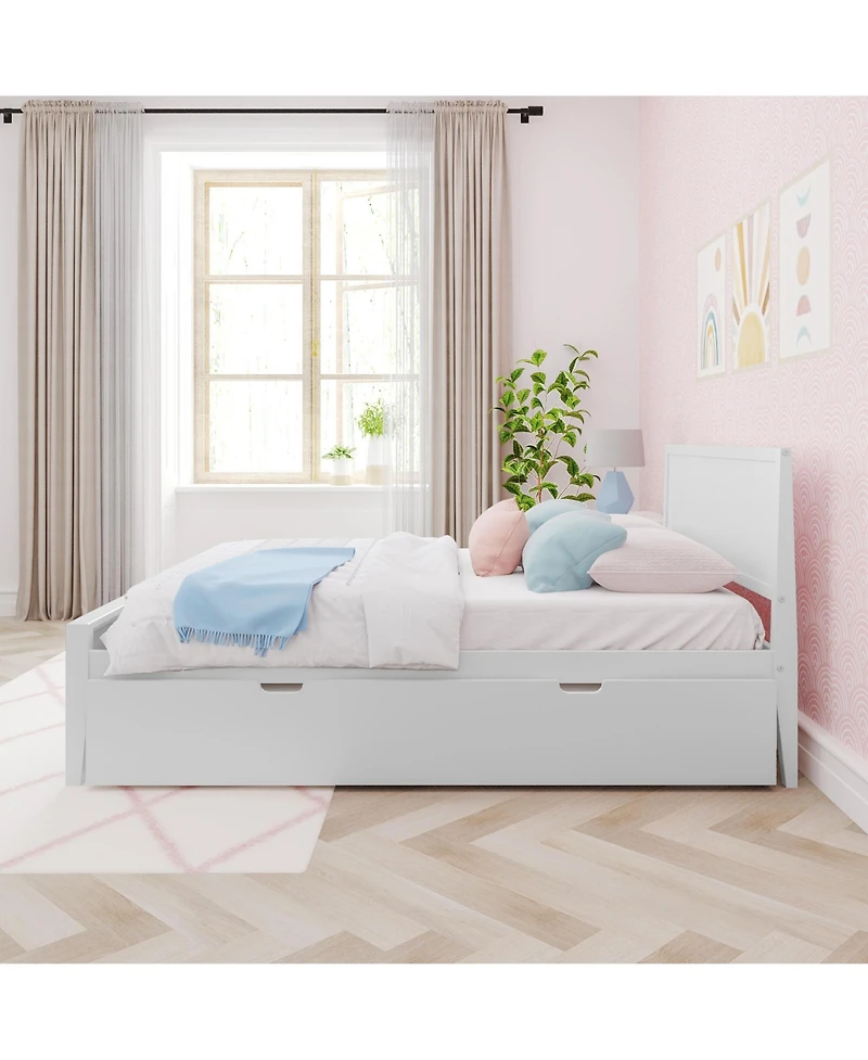 Max & Lily Full Size Bed Frame with Trundle, Classic Solid Wood Platform Bed for Kids