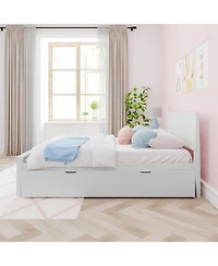 Max & Lily Full Size Bed Frame with Trundle, Classic Solid Wood Platform Bed for Kids