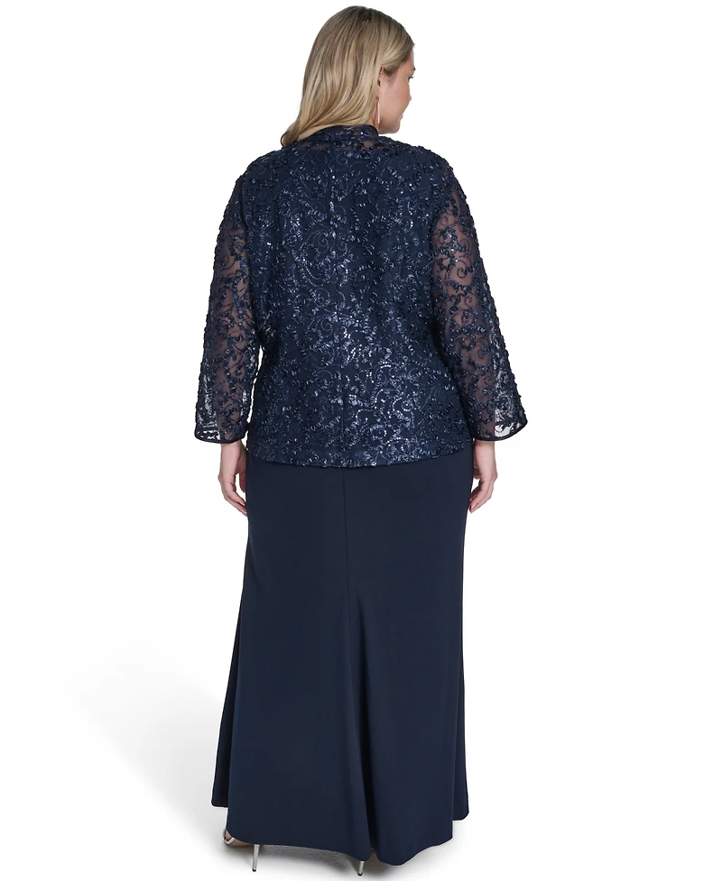 Jessica Howard Plus Scoop Neck Gown & Jacket, 2-Piece Set