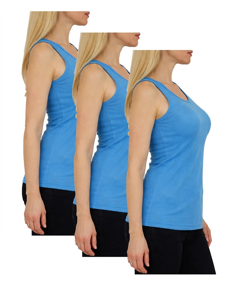 Galaxy By Harvic Women's Loose Fit Ribbed Tank Top-3 Pack