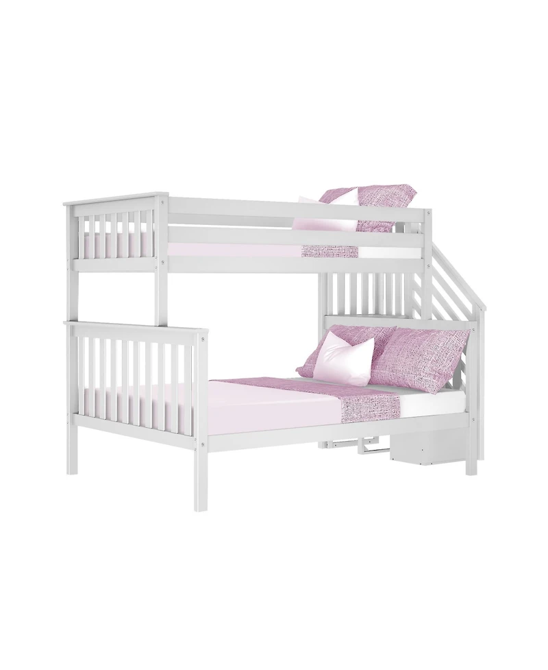 Max & Lily Solid Wood Twin over Full with Staircase for Kids