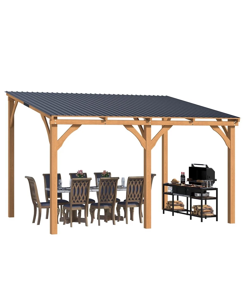 Aecojoy 12' x 10' Outdoor Wooden Gazebo, Patio Lean to Hardtop Pergolas and Gazebos