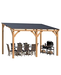Aecojoy 12' x 10' Outdoor Wooden Gazebo, Patio Lean to Hardtop Pergolas and Gazebos