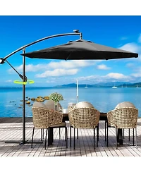 gaomon offset patio umbrella with weighted base, 360degree(s) rotation and infinite tilt for versatile shade on decks, poolsides, lawns, backyards