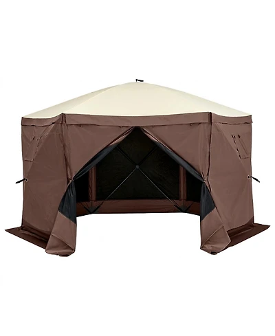Givimo 6-Sided Pop-Up Gazebo Screen Tent with Removable Wind Cloths and Mesh Windows 12.5x12.5FT