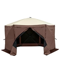 Givimo 6-Sided Pop-Up Gazebo Screen Tent with Removable Wind Cloths and Mesh Windows 12.5x12.5FT