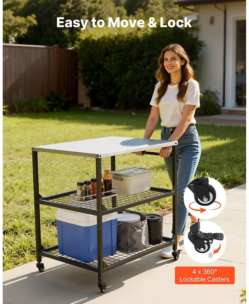 Ecooso Stainless Steel Outdoor Grill Cart with Mesh Shelves