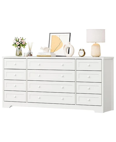 gaomon 12 Drawer Dresser, 63" Wide Wood Chest of Drawers Storage Cabinet.
